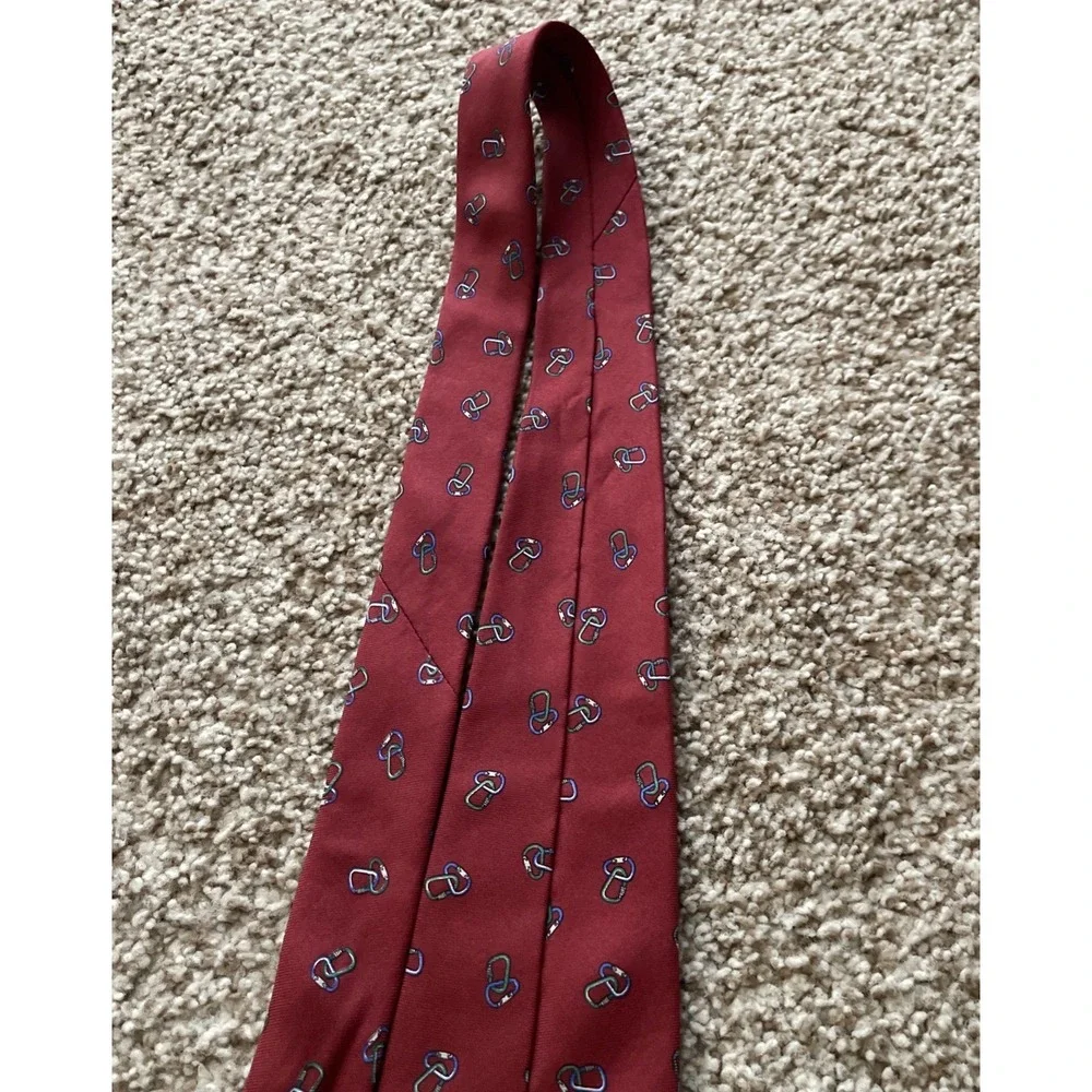 Vintage Chaps Ralph Lauren Red Tie Carabiner Print Novelty Silk Necktie Y2K 90s